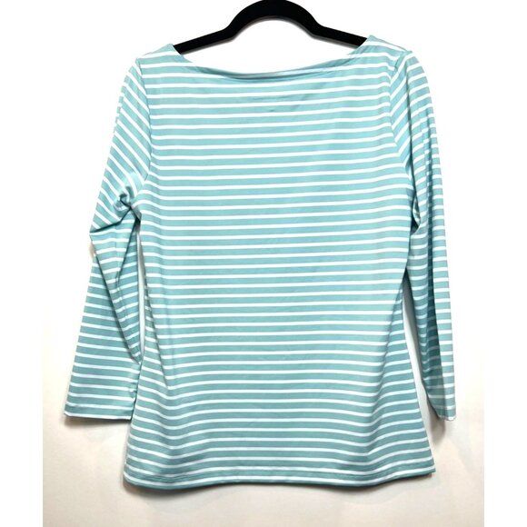 Vineyard Vines Mint & White Striped Sankaty Boat Neck Tee Medium Lightweight Top - Picture 3 of 7